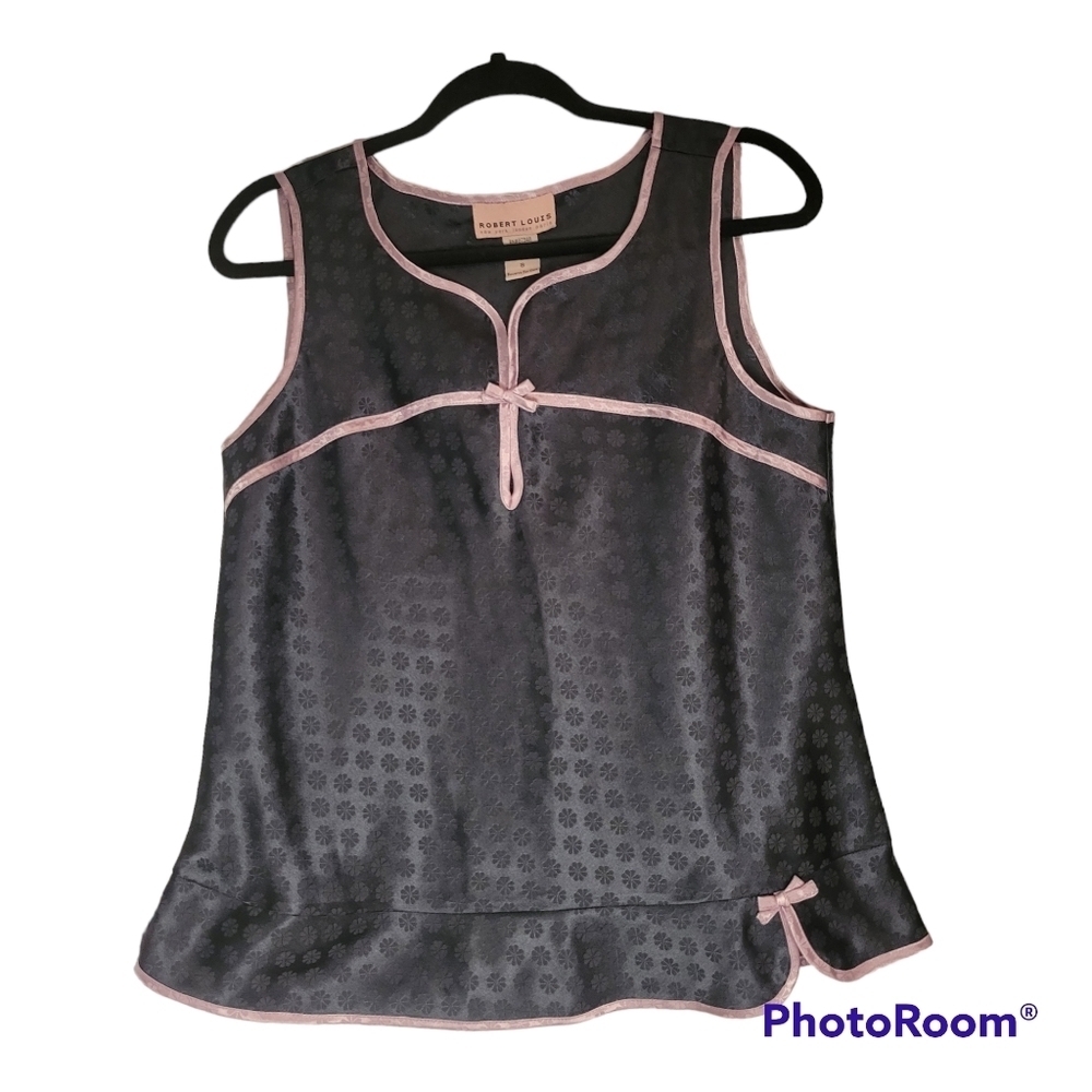 Robert Louis Small Blouse Sleeveless Black Pink Trim Bows Ruffle Hem Y2K